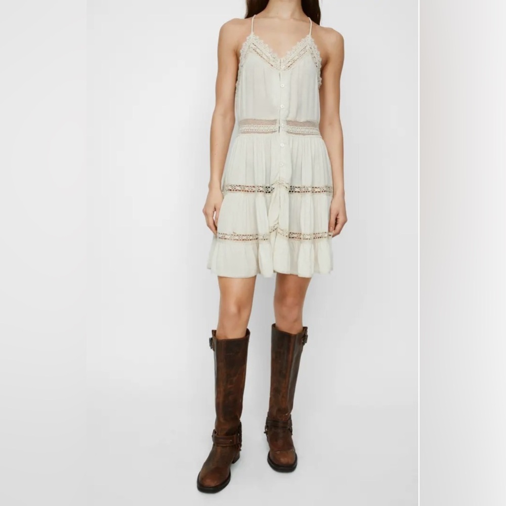 Nasty Gal Lace Dobby Button Front Minidress - Ecru